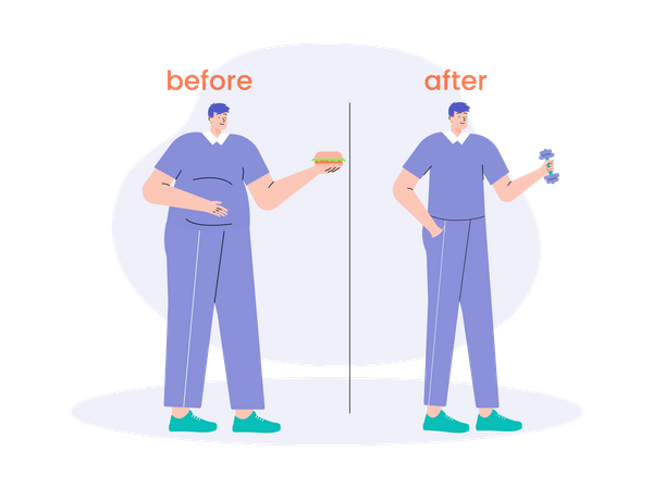 Man with before and after weight loss  Illustration