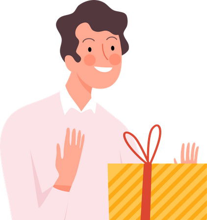 Man With Birthday Gift  Illustration