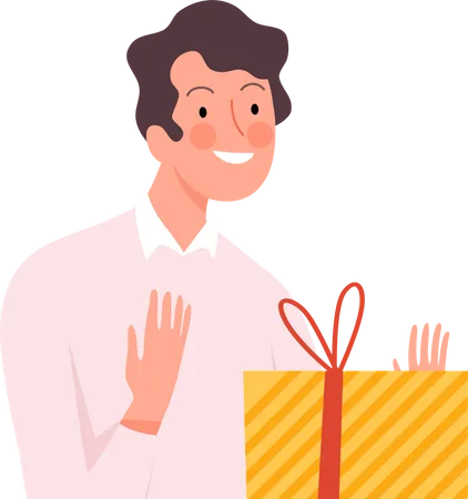 Man With Birthday Gift  Illustration