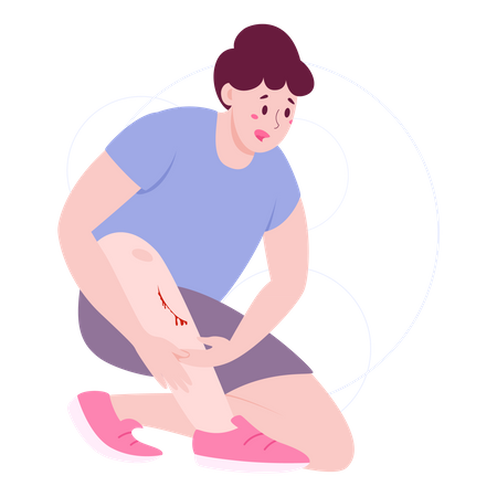 Man with bleeding on knee  Illustration