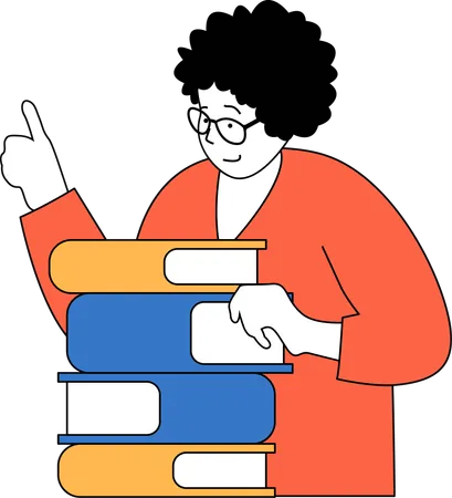 Man with books stack  Illustration