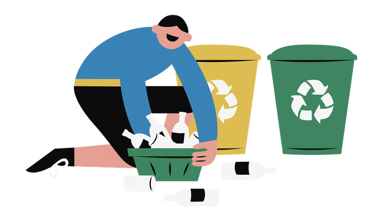 Man with bottles sorting glass waste  イラスト