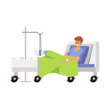 Man with broken leg in hospital bed  イラスト