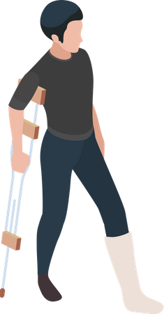 Man with broken leg walking with help of crutches  Illustration