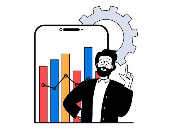 Man with business stats  Illustration