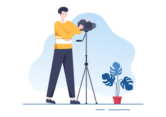 Movie Studio With Camera Crew Team People Directur Lights Microphone On Scene Shooting Location For Making Film In Flat Design Background Illustration Illustration