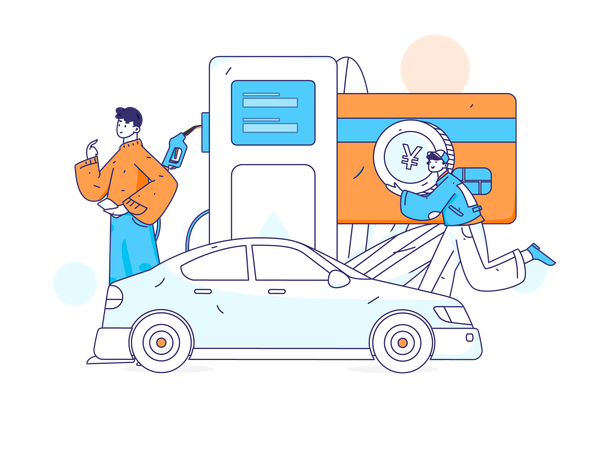 Man with car at fuel station  Illustration