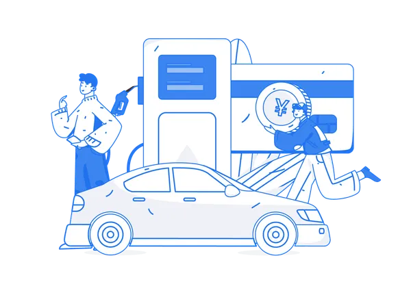 Man with car at fuel station  Illustration