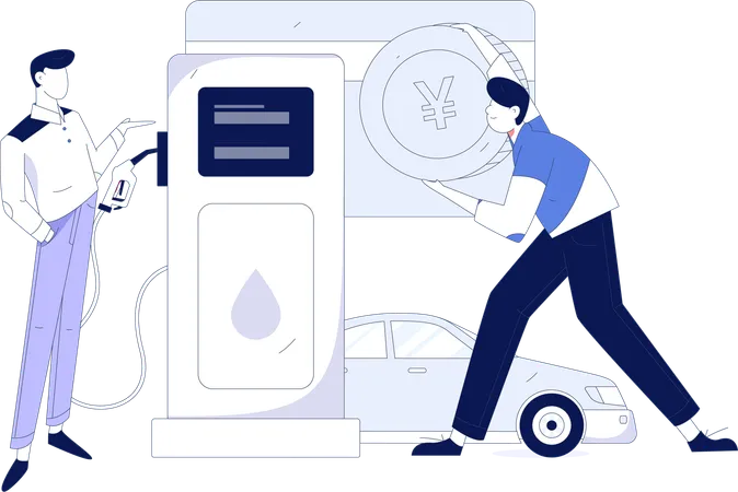 Man with car at fuel station  Illustration