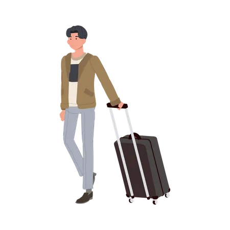 Travel Man With Carry On Luggage Tourist With Carry On Baggage Illustration