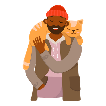 Man with cat  Illustration