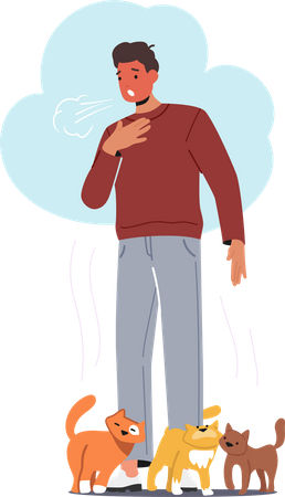 Man with cat fur allergy  Illustration