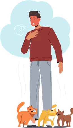 Man with cat fur allergy  Illustration