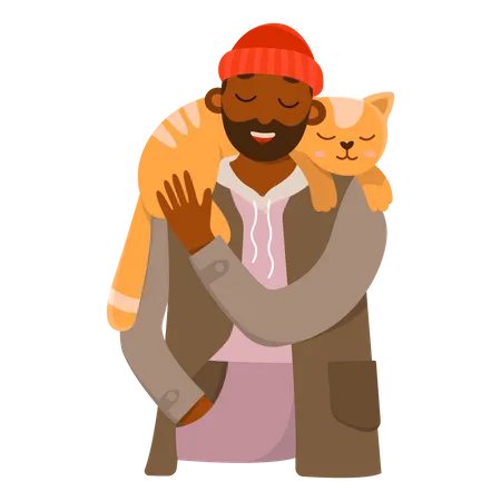 Man with cat  Illustration