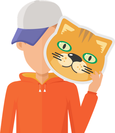Man with Cat Mask  Illustration