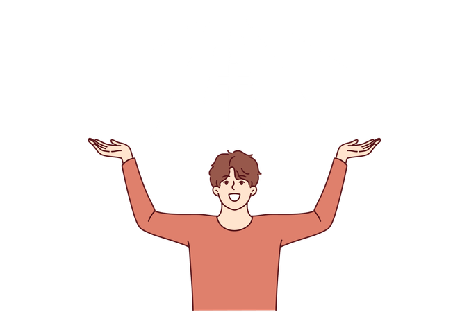 Man with christian cross above head rejoices at light coming from heaven and calls to pray  Illustration
