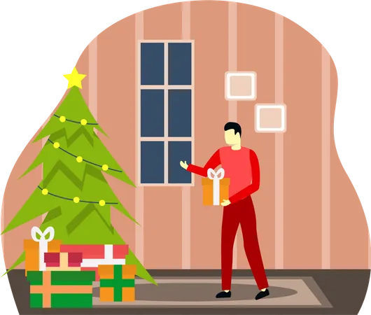 Man with Christmas present  Illustration