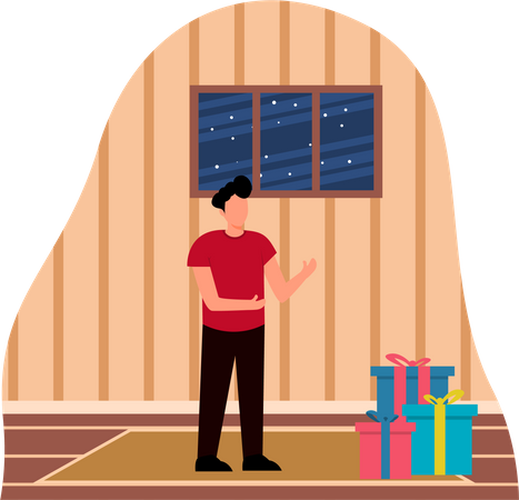 Man with Christmas present  Illustration