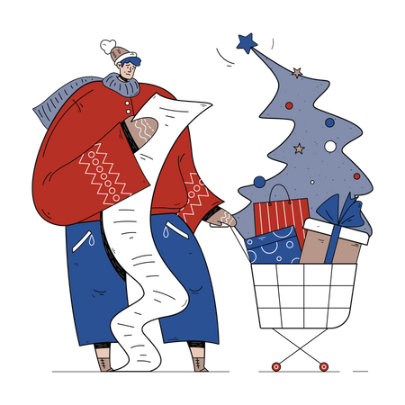 Man with Christmas shopping list  Illustration