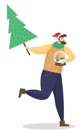 Man with christmas tree  Illustration