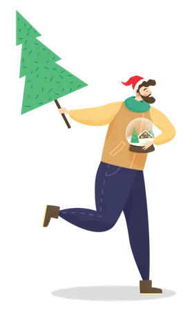 Man with christmas tree  Illustration