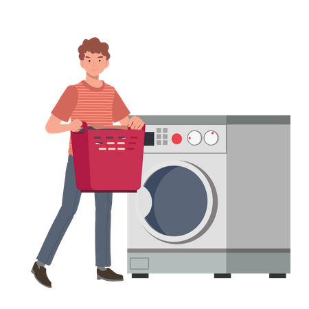 Man with cloth basket and doing laundry  일러스트레이션