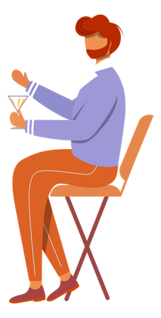 Man with cocktail sitting on chair Illustration
