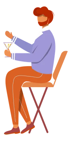 Man With Cocktail Sitting On Chair Flat Vector Illustration Holiday Celebration Birthday Party Bearded Confident Guy With Alcoholic Drink Isolated Cartoon Character On White Background Illustration
