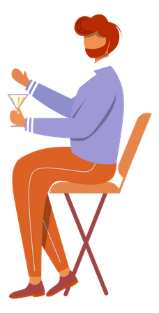 Man with cocktail sitting on chair  Illustration