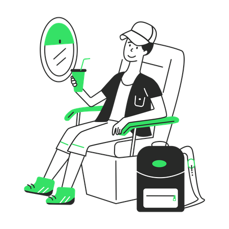 Man with coffee on the plane  Illustration