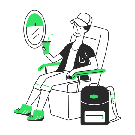 Man with coffee on the plane  Illustration