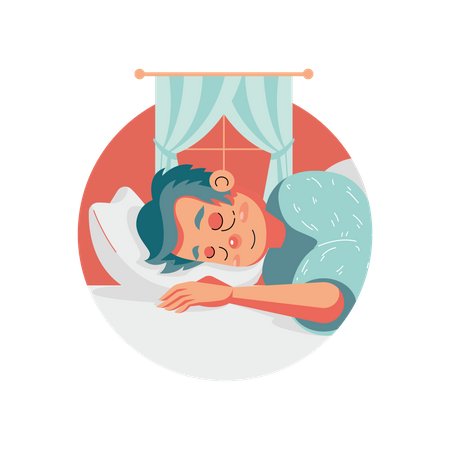 Man with cold sleeping in bed  Illustration