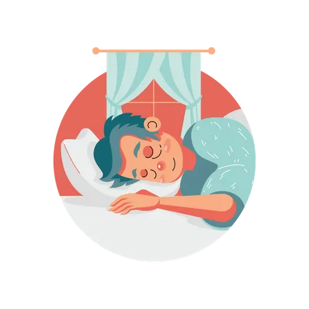 Man with cold sleeping in bed Illustration