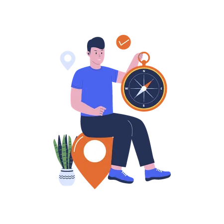 People With Compass Concept Illustration Navigation Flat Design Illustration Illustration