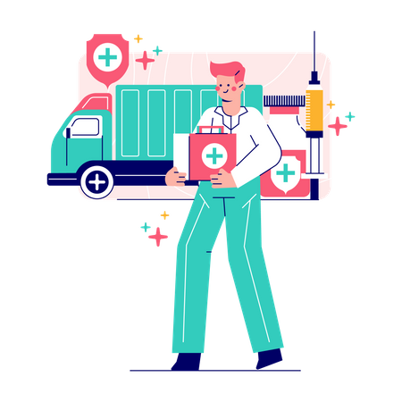 Man with corona vaccine  イラスト