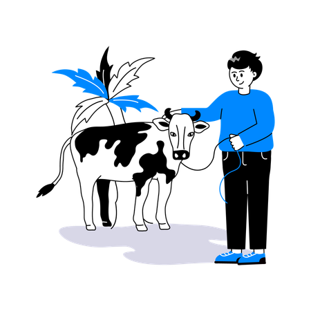 Man with cow  Illustration