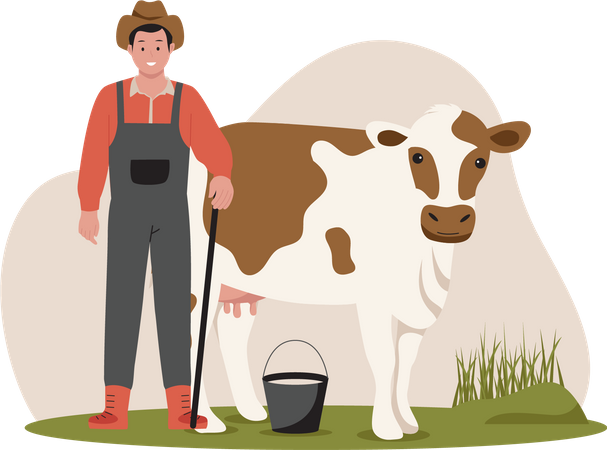 Man with cow  イラスト