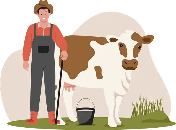 Man With Cow Vector Illustration Illustration For Website Landing Page Mobile App Poster And Banner Trendy Flat Vector Illustration Illustration