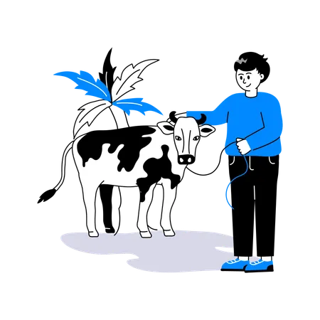 Man with cow  Illustration