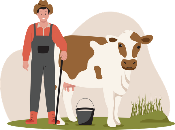 Man with cow  Illustration