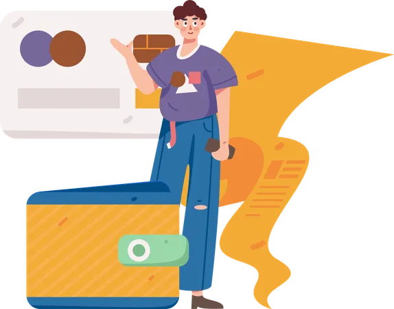 Man with credit bill receipt  Illustration