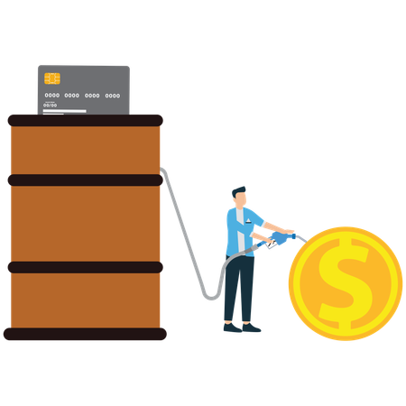 Man with Crude Oil Rising gasoline prices  Illustration