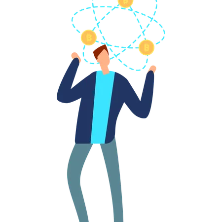 Man with crypto network  Illustration
