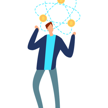 Man with crypto network  Illustration