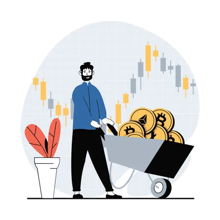 Man with crypto trolley  Illustration