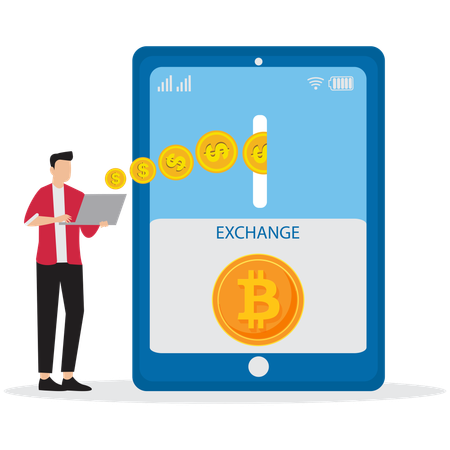 Man with Cryptocurrency Exchange Platform  Illustration