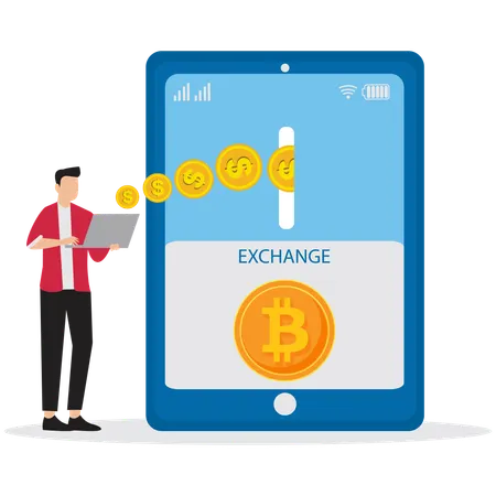 Man with Cryptocurrency Exchange Platform  Illustration