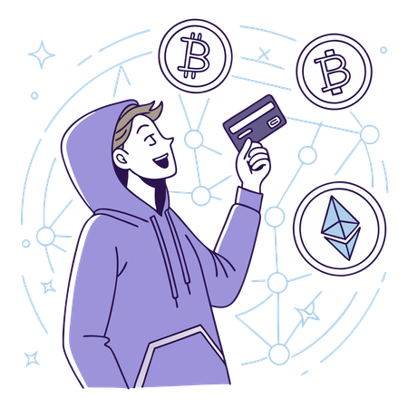 Man with cryptocurrency wallet  Illustration