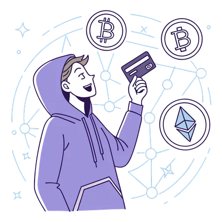 Man with cryptocurrency wallet  Illustration