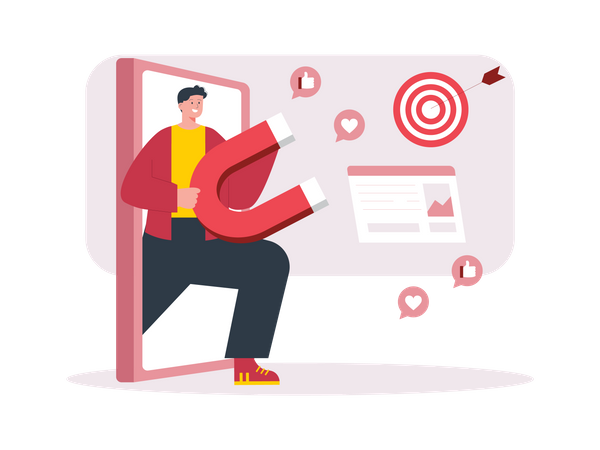 Man with customer attraction target Illustration